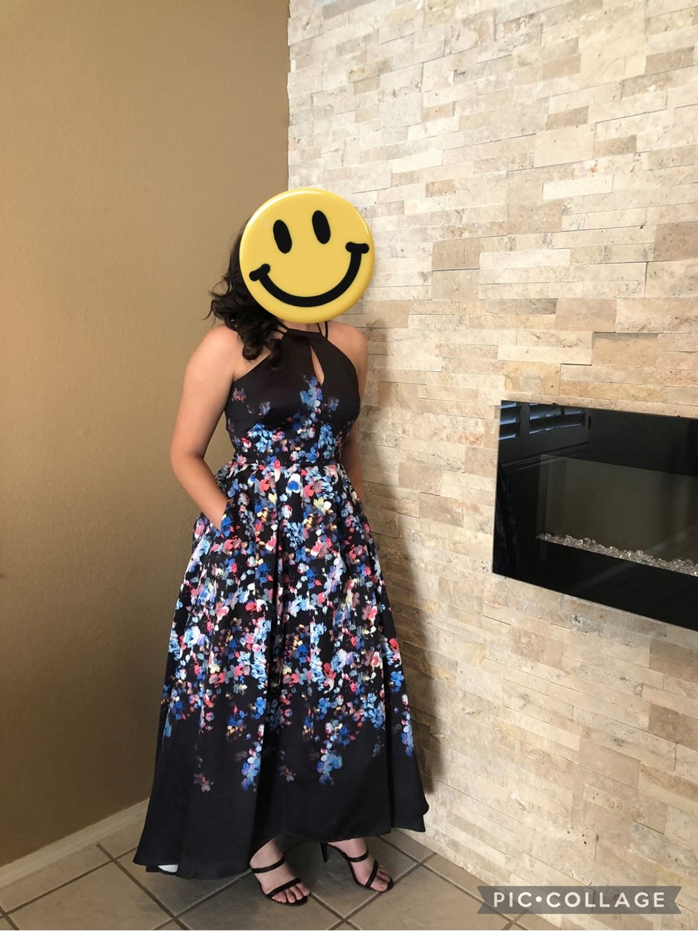 Morgan & Co. Black Floral Halter A-Line Maxi Dress